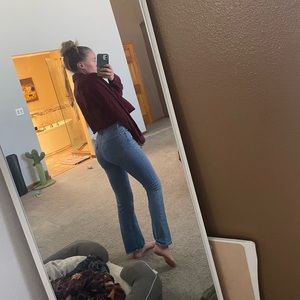 Maroon/Burgundy denim-like cropped jacket